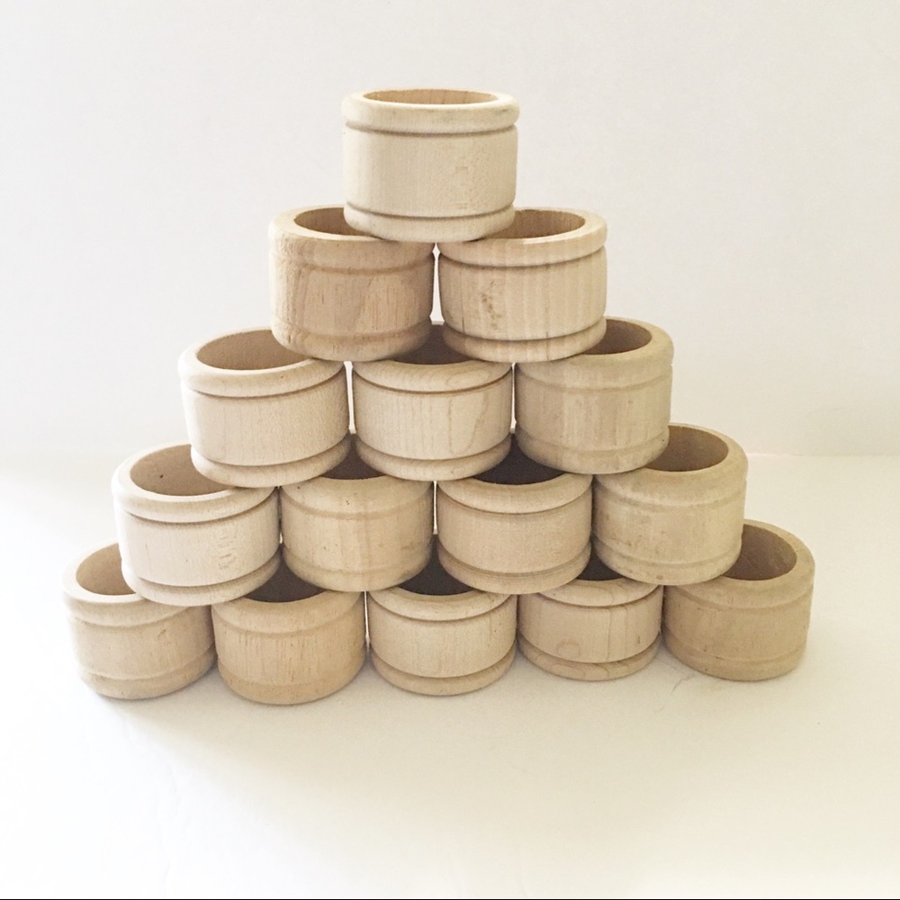 Wood Napkin Rings vintage natural wood lot of 15